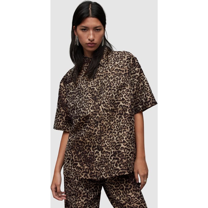 AllSaints Jemi Leppo Shirt Leopard Gold Größe: 4 | Blusen Outlet | Damen | Gelb