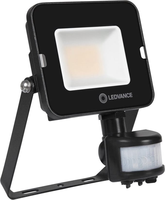 Ledvance LED Floodlight Compact Zwart 20W 2000lm 100D - 840 Koel Wit | IP65 - Symmetrisch - Bewegings- en lichtsensor