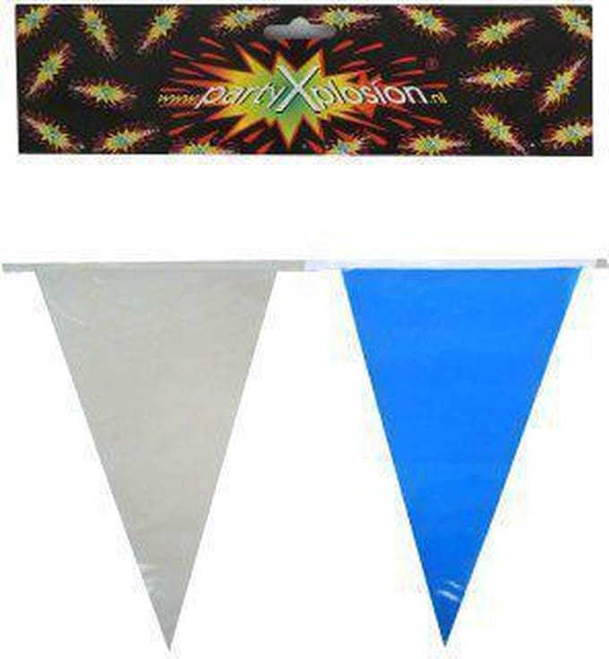 PartyXplosion Vlaggenlijn - Blauw witte vlaggen van 10 meter