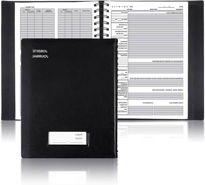 Bouw Dagboek - Logboek Planner - Project Management - Spiraalbinding Ontwerp - 7 x 10 Inch - Zwart