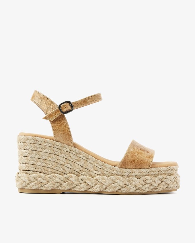 VIA VAI Capri Neva Espadrilles Dames - Leer - Cognac - Maat 41