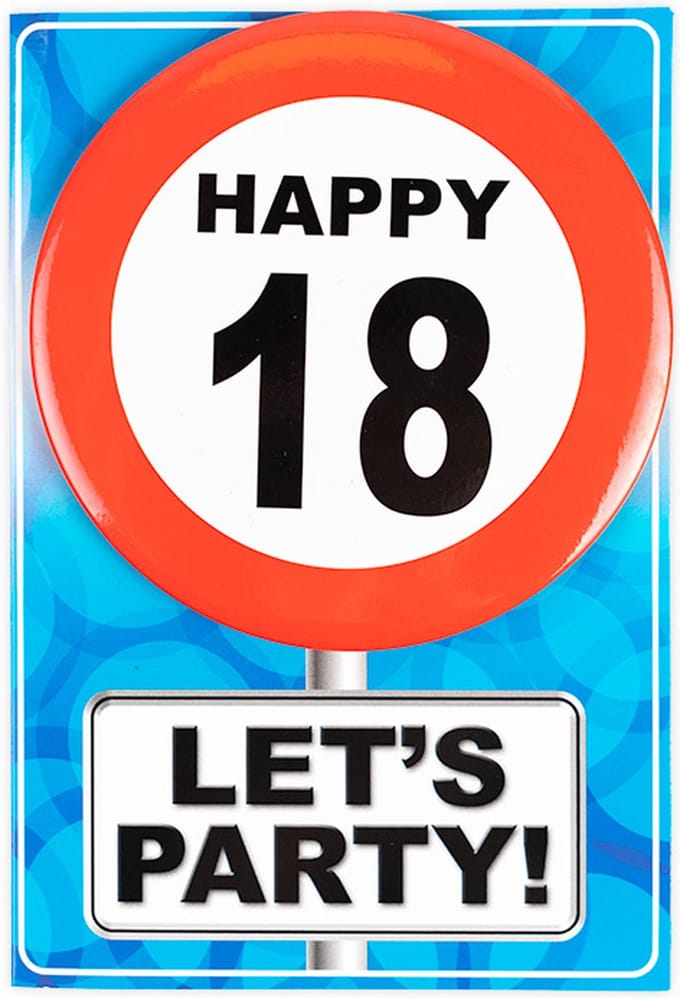 Verjaardagkaart met button | Verkeersbord | Happy 18