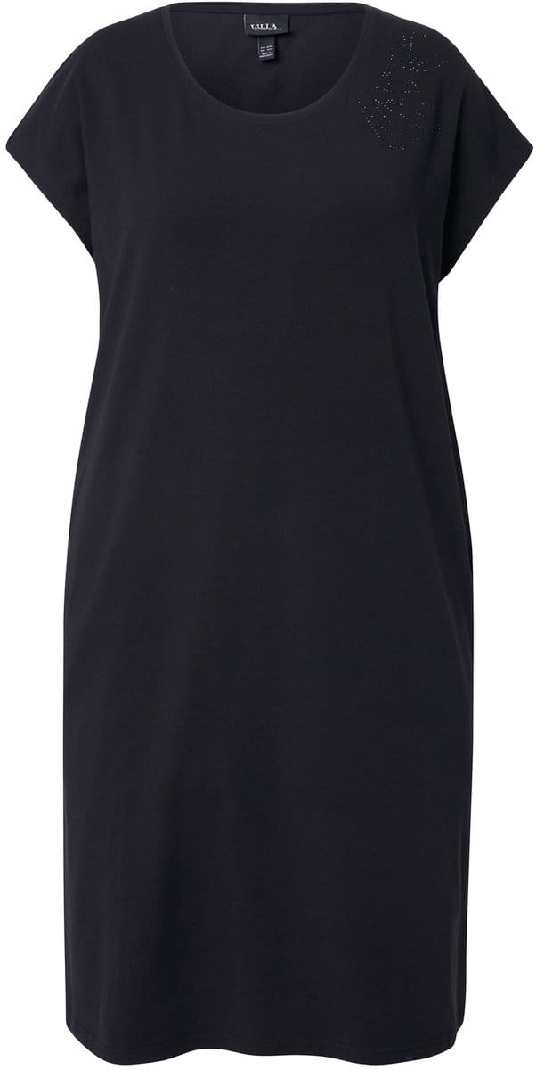 Ulla Popken - Dames - Jersey jurk siersteentjes oversized ronde hals - Zwart - Maat 46+
