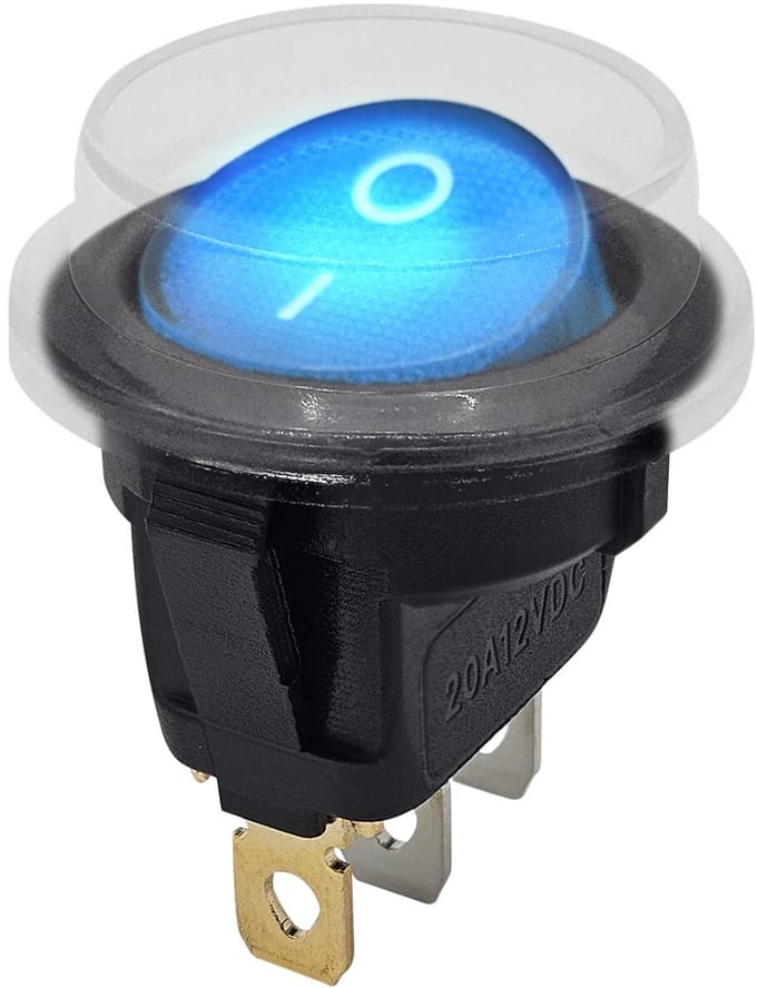 ProRide Wipschakelaar ON-OFF KCD2-12 - met Beschermkapje - 3-pins - Rond - 12V/20A - Blauw
