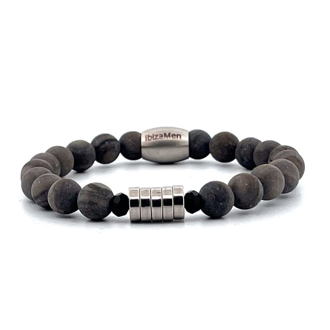 IbizaMen KIDS - jongens armband - grijs edelsteen - rvs - 6mm- 15cm