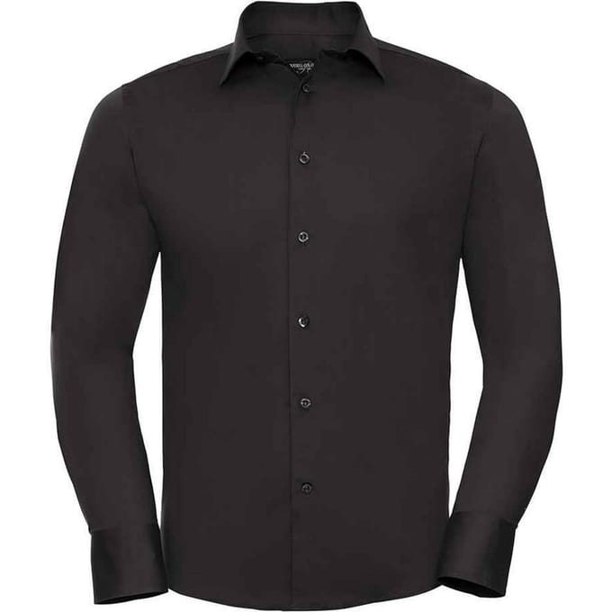 Russell Collection Heren Stretch Overhemd Met Lange Mouwen (Zwart)