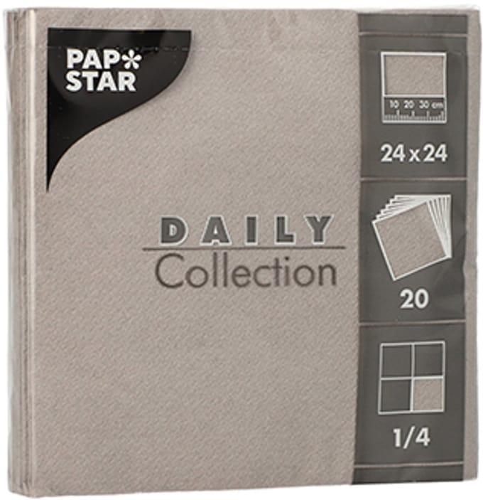 20x 20 Servetten DAILY Collection 1/4 vouw 24 cm x 24 cm grijs