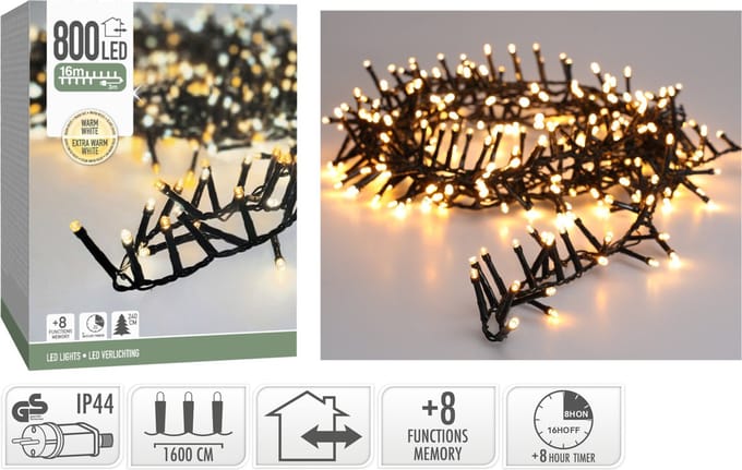Microcluster - 800 led - 16m -two tone romantic- extra warm wit en warm wit-Timer - Lichtfuncties - Buiten