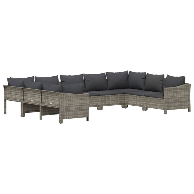 vidaXL - 9-delige - Loungeset - met - kussens - poly - rattan - grijs