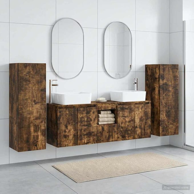 vidaXL - Badkamermeubel - Set - 5 - st - Gerookt - eiken - 33 - x - 34,5 - x - 100 - cm