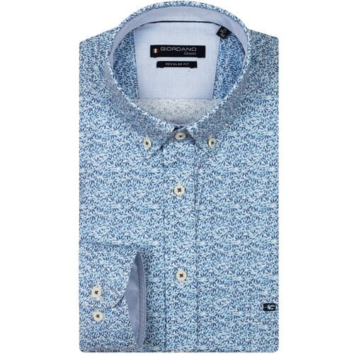 Giordano Overhemd Ivy Allover Mini Leaves Satin Stretch Navy / male