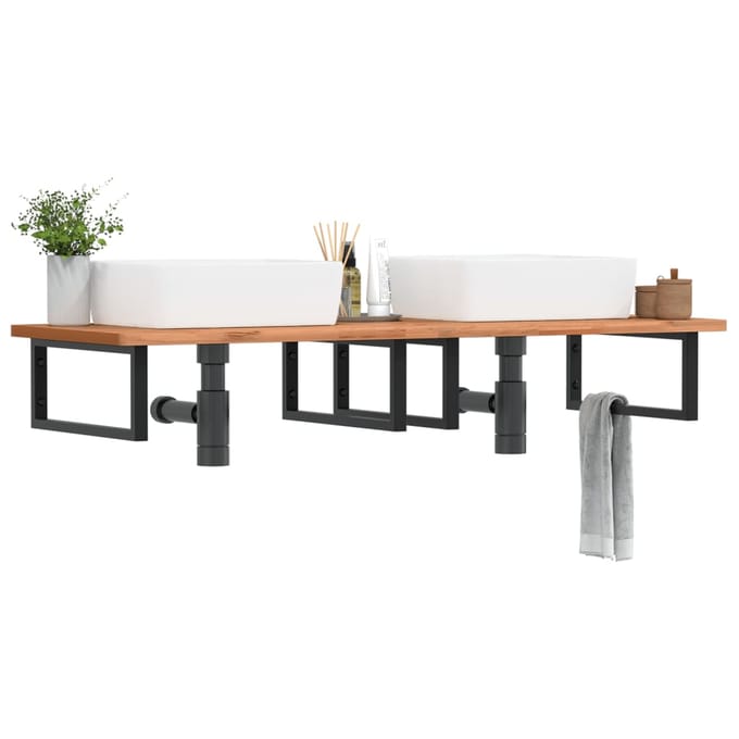 vidaXL - Badkamer - wandschap - staal - en - massief - beukenhout