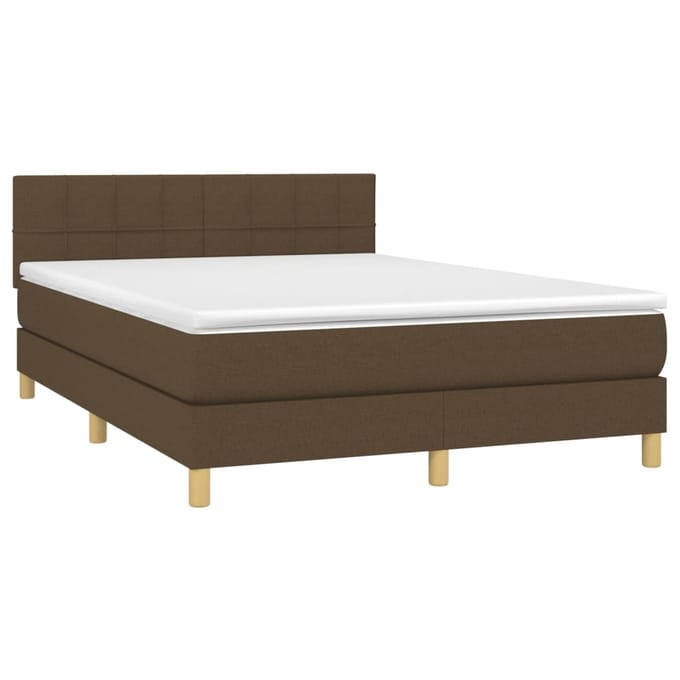 vidaXL - Boxspring - met - matras - en - LED - stof - donkerbruin - 140x190 - cm
