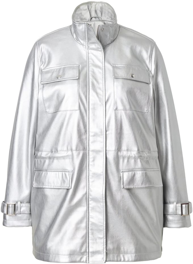 MIAMODA - Dames - Jack leerlook trekkoord in de taille - Zilver - Maat 48