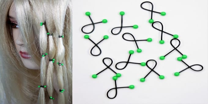 12x Haar binders met Swarovski Neon Groen Pearls 3mm