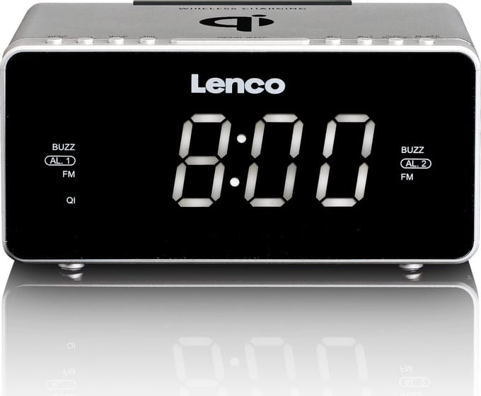 Lenco CR-550SI - Stereo FM Clock Radio with USB and Qi Wireless Smartphone charging - Silver - FM - Stereo