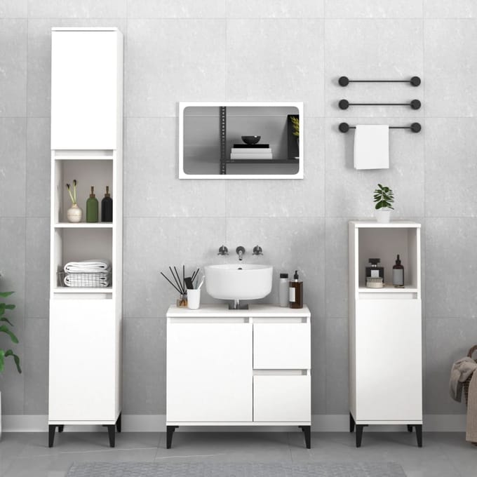 vidaXL - Badkamerkast - 30x30x190 - cm - bewerkt - hout - wit