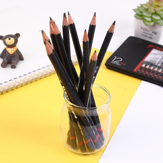 12 STUKS/SET 2H-8B Houten Potloden Set Professionele Teken Dagboek Schrijfpotloden voor School Soepel Schrijven zwart