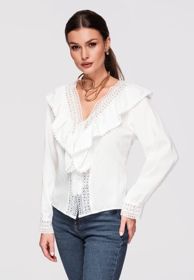 OMBRE Overhemd - Loose Fit - Katoen - Lange Mouw Wit M