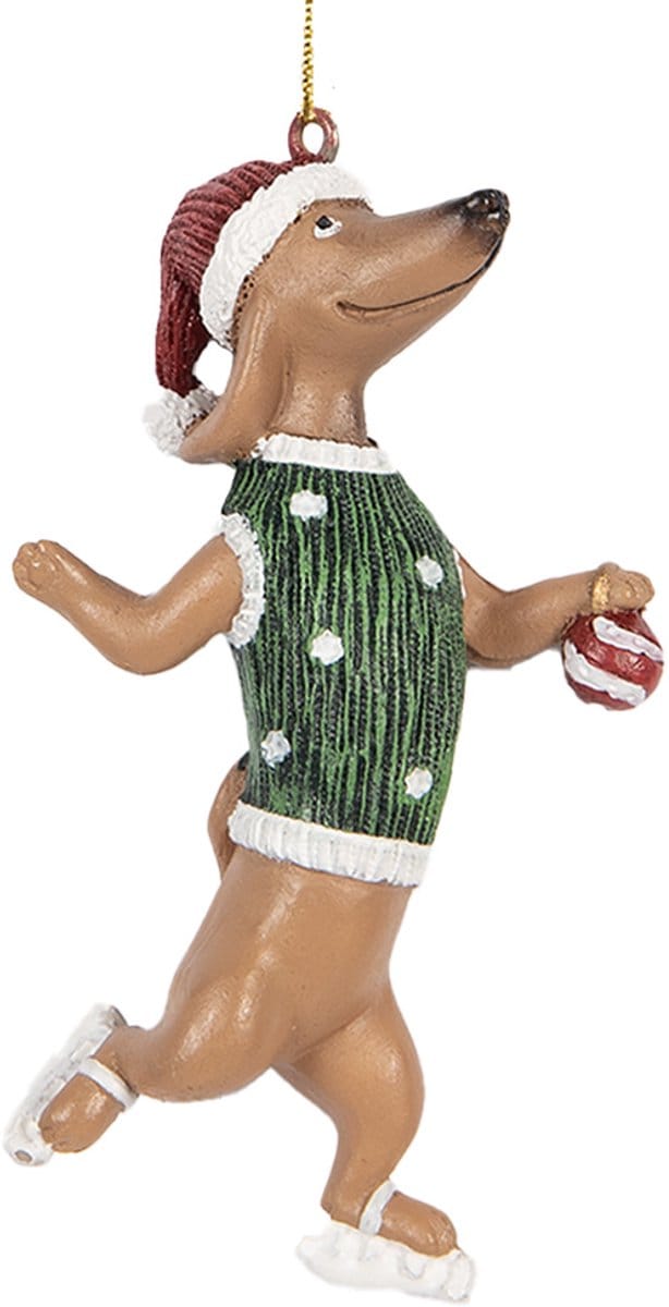 Clayre & Eef Kersthanger Hond Teckel 10 cm Bruin Kunststof