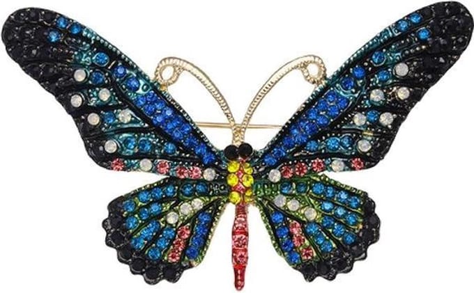 Fako Bijoux® - Broche - Vlinder - 76x44mm - Blauw/Groen