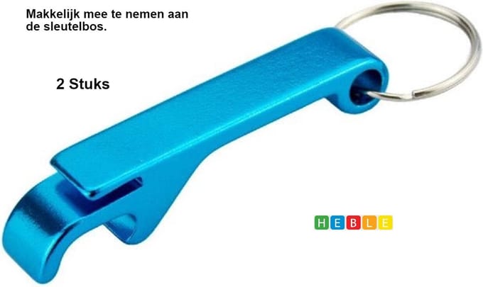 2x Blauwe Bierflesopener Sleutelhanger - Verschillende Kleuren Heble®
