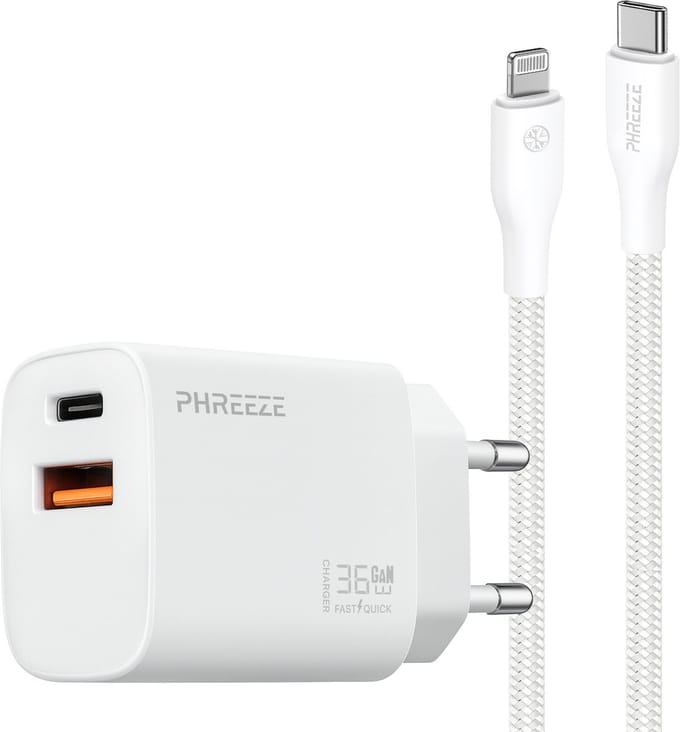 Phreeze dubbele usb adapter 35w met oplaadkabel geschikt voor iphone en ipad met lightning kabel - Snellader met oplaadkabel