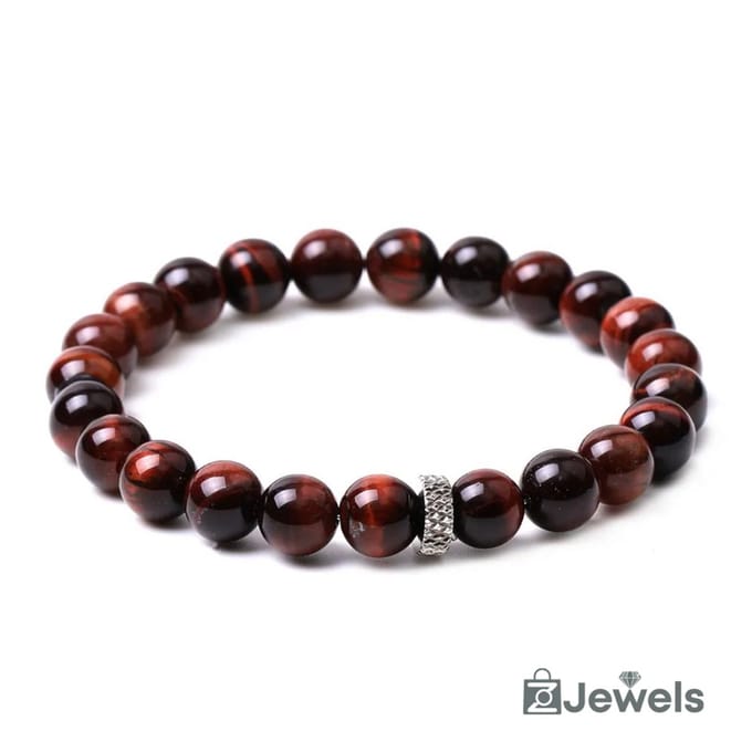 OZ Jewels - Red Tiger Eye Kralenarmband - Natuurstenen - Elastisch