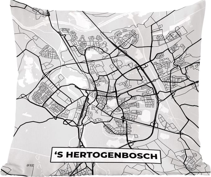 Sierkussens - Kussentjes Woonkamer - 60x60 cm - Stadskaart - 's-Hertogenbosch - Grijs - Wit