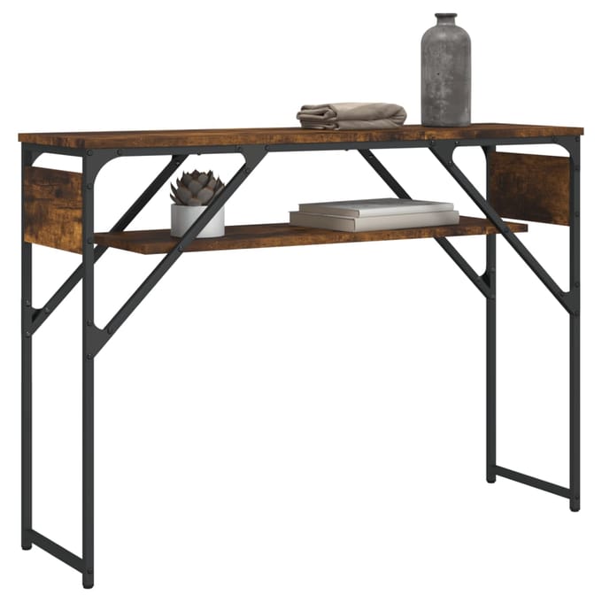 vidaXL - Wandtafel - met - schap - 105x30x75 - cm - bewerkt - hout - gerookt - eiken