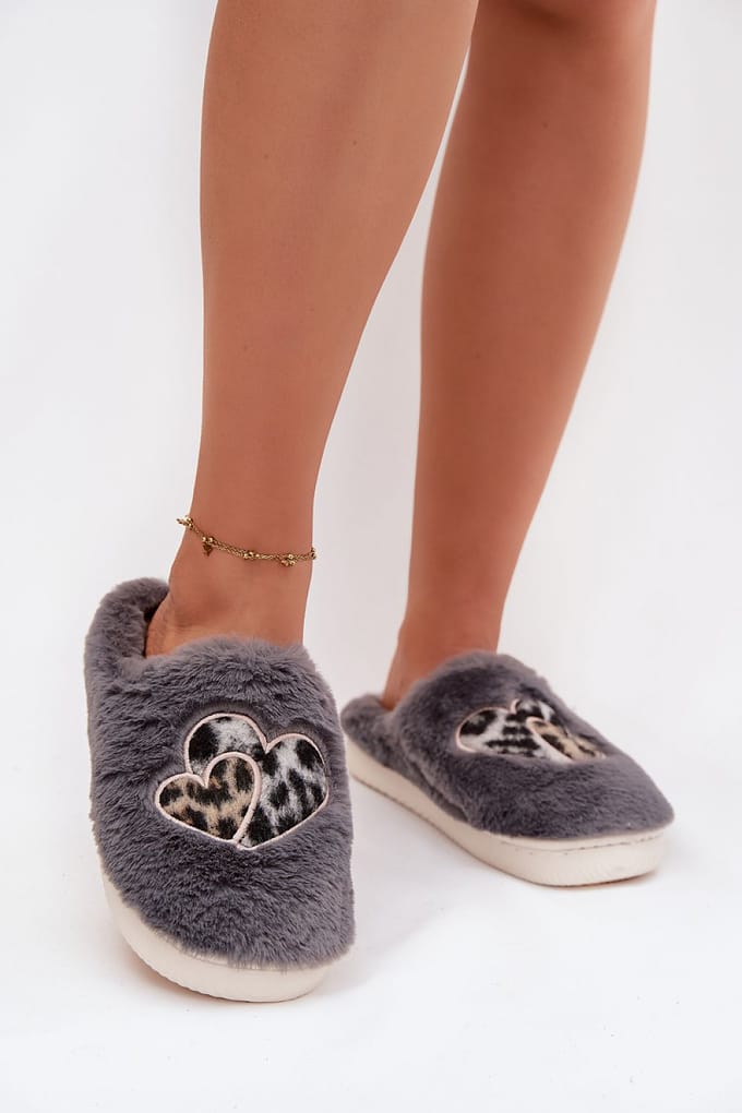 Heart Cozy Slippers - Donkergrijs / 36/37