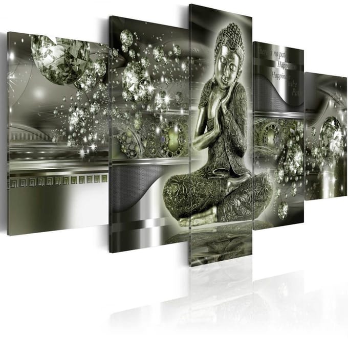 Schilderij - Smaragd Budda, 5luik