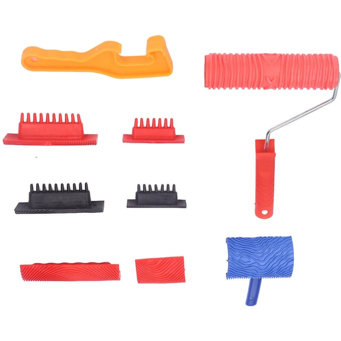 Houtnerf Gereedschap Nerfpatroon Verfroller Huisdecoratie Set Kit voor Muur red