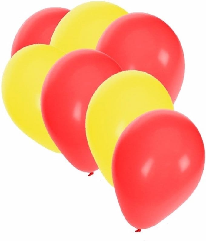 30x ballonnen - 27 cm - rood en gele versiering