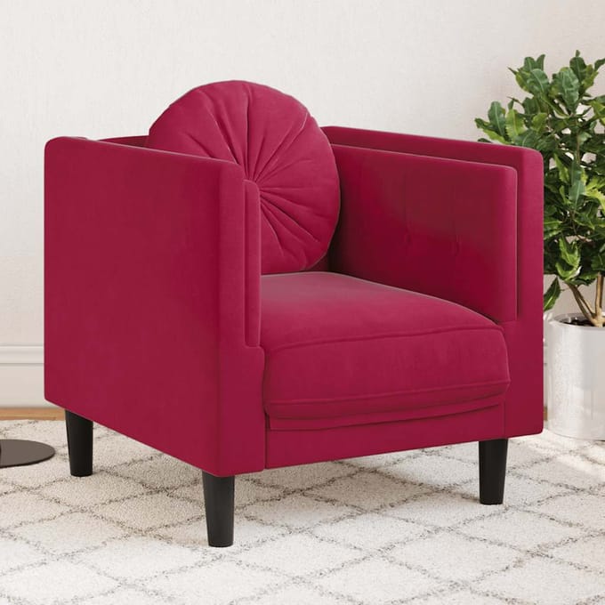 vidaXL Fauteuil met kussen fluweel wijnrood