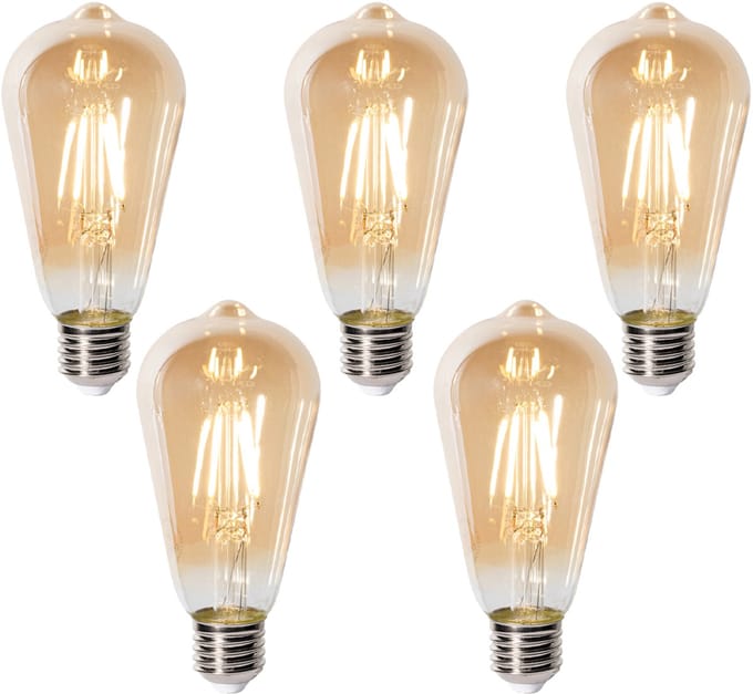 LUEDD Set van 5 E27 dimbare LED lampen ST64 goud 5W 450 lm 2700K