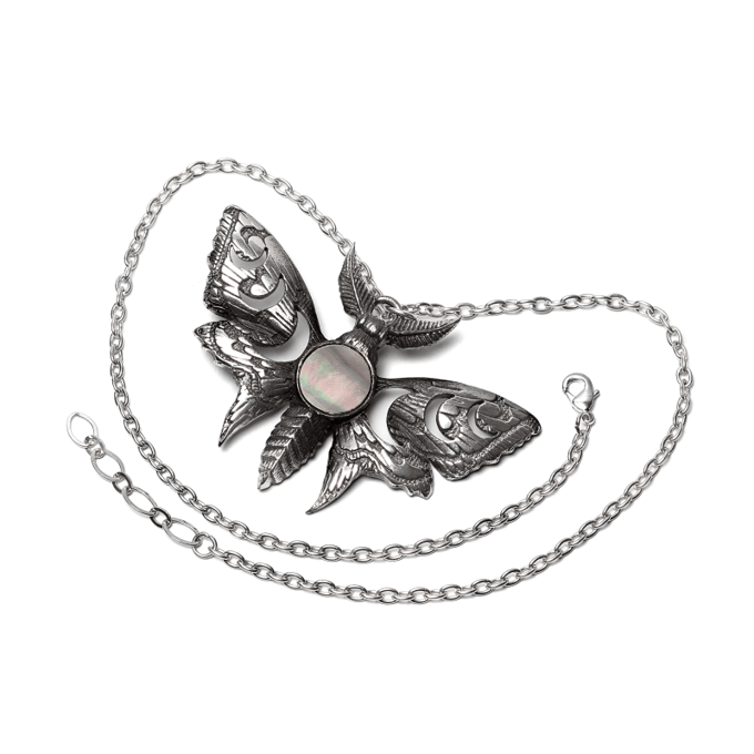 Alchemy Gothic - Gothic Halsketting - Lunar Moth - zwart-zilverkleurig