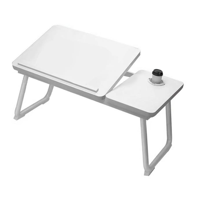 Opklapbare Bedtafel Multifunctioneel Bureau met Bekerhouder Lift Top Laptoptabel voor Thuis white