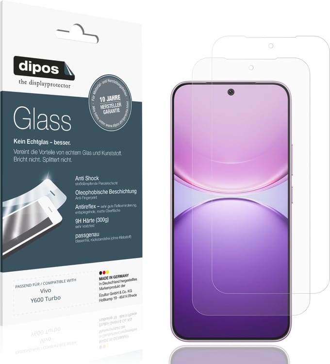 dipos – 2x Matte Pantserfolie geschikt voor Vivo Y600 Turbo | 9H Screenprotector