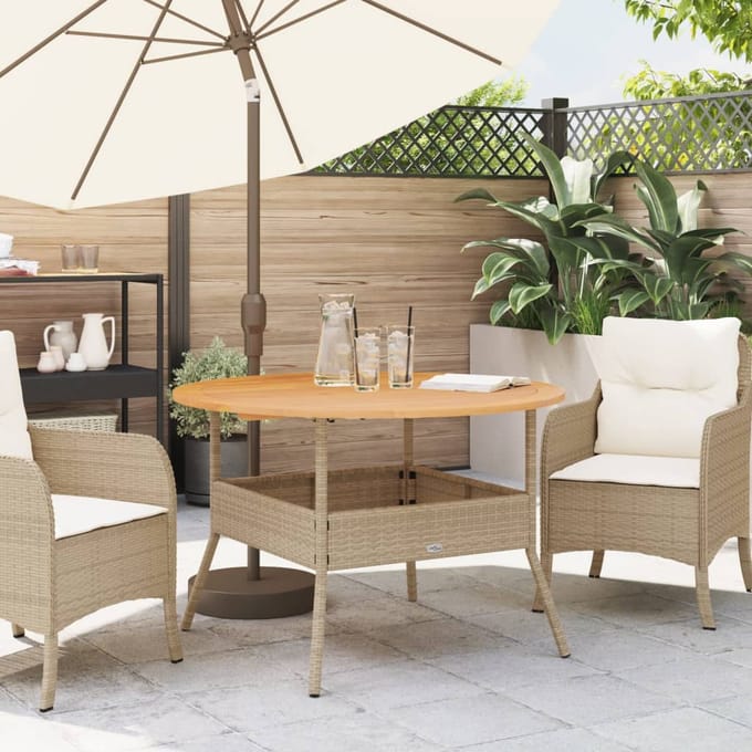 vidaXL - Tuintafel - met - acaciahouten - blad - Ø110x71 - cm - poly - rattan - beige