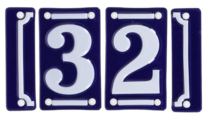 Best for Boots huisnummer 32 met sierrand - Oudhollands - emaille - blauw/wit