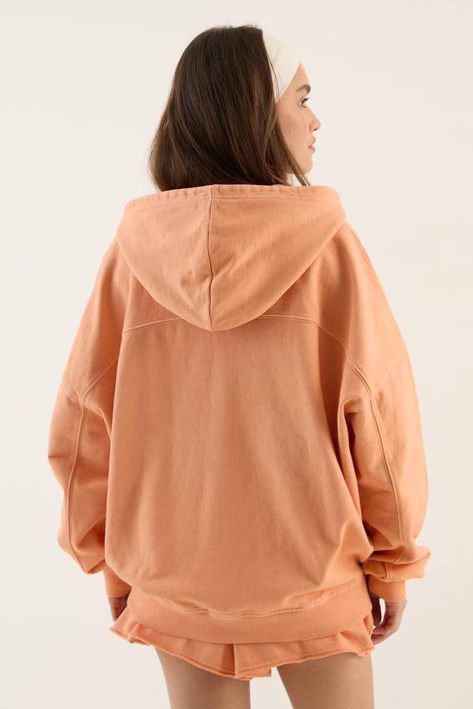 Dames Dsgn Studio Zwaar Gewassen Oversized Hoodie Met Rits | Abrikoos | Maat: Medium