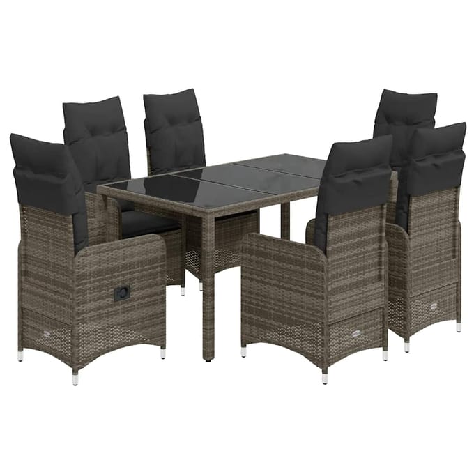 vidaXL - 7-delige - Bistroset - met - kussens - poly - rattan - grijs