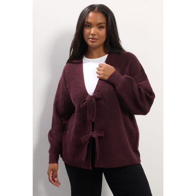 Yours Wijnrode Cardigan Met Strik Aan De Voorkant Size 50-52