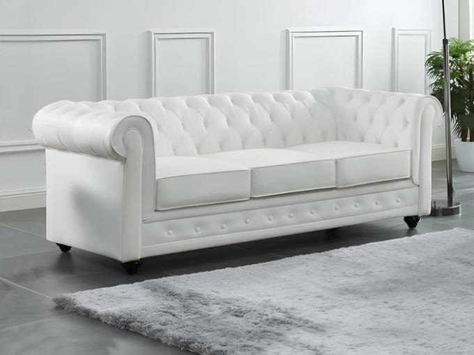 Vente-unique Driezitsbank van buffelleer CHESTERFIELD - Wit