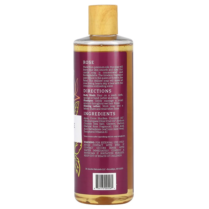 Dr. Jacobs Naturals, Gel douche riche en plantes de Castille, Rose rajeunissante, 16 oz (473ml) brown