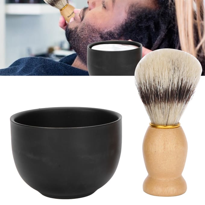 2 stuks Set Scheerzeepkom Scheerkwast Baardkwast Heren Gezichtsverzorgingstoolkit beige