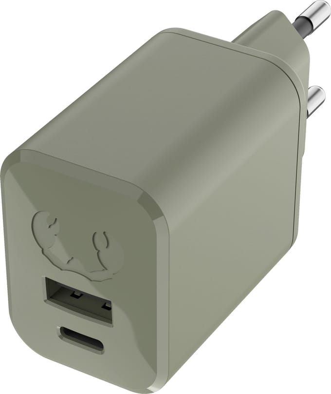Fresh 'n Rebel USB + USB-C mini Snellader - 2 poorten - Oplader USB-C + USB - 45W - Compact en Veilig - Dried Green