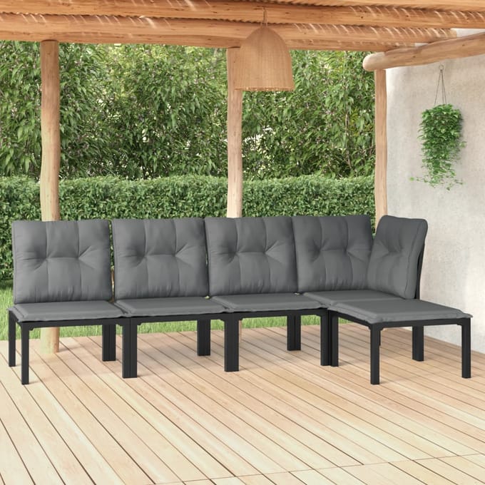 vidaXL - 5-delige - Loungeset - poly - rattan - zwart - en - grijs