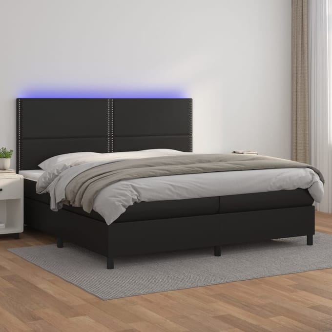 vidaXL - Boxspring - met - matras - en - LED - kunstleer - zwart - 200x200 - cm